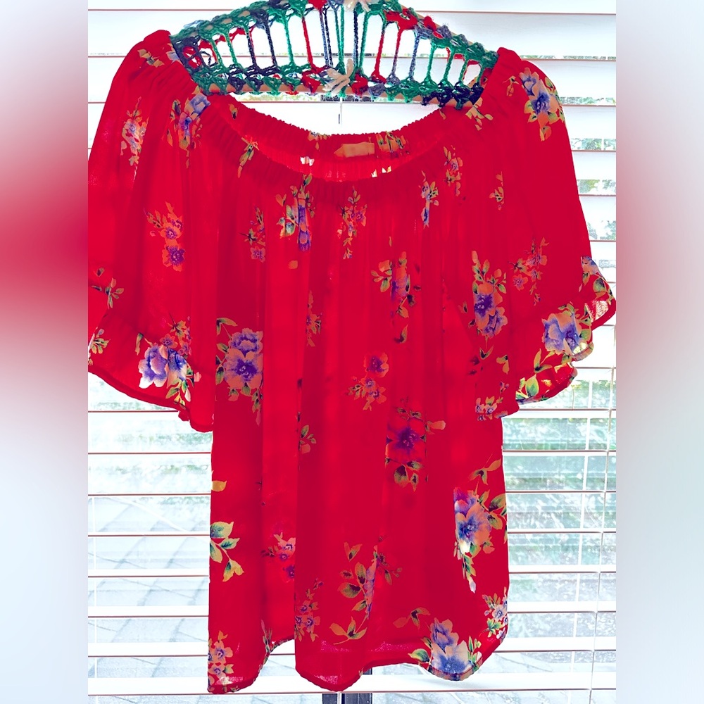 Sienna Sky Off the Shoulder Orange Floral Top - size M